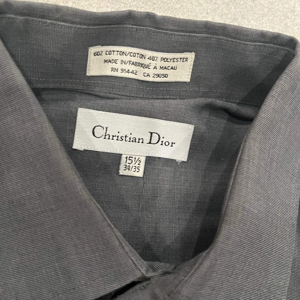 [15.5]Christian Dior Men's Dark Gray Cotton Blend Button Up Dress Shirt - Picture 3 of 6